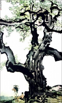 シュ・ベイホン・ジュ・ペオン Painting - 古い墨の木の下にいる農民の徐北紅
